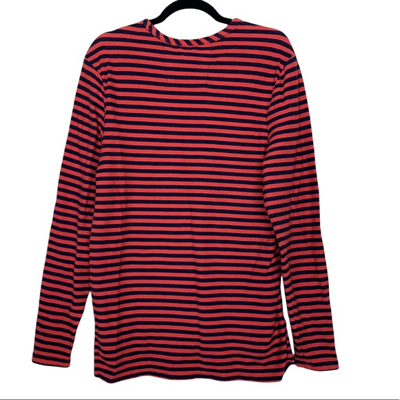 Ben Sherman Cotton Red Navy Striped Long Sleeve Scoop Neck Basic Casual Shirt M - Picture 3 of 7